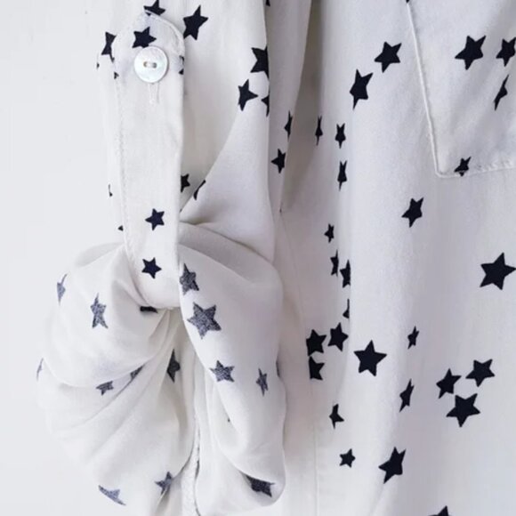 Women's JUST LIVING Ivory & Black Star-Print Collared Button-Down Top Blouse - Picture 4 of 10